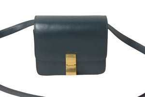 CELINE セリーヌ クラシックボックススモール ショルダーバッグ カーフ ダークグリーン 189183 ゴールド金具 美品 中古 59531