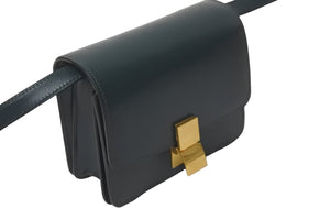 CELINE セリーヌ クラシックボックススモール ショルダーバッグ カーフ ダークグリーン 189183 ゴールド金具 美品 中古 59531