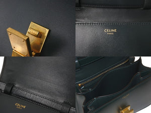 CELINE セリーヌ クラシックボックススモール ショルダーバッグ カーフ ダークグリーン 189183 ゴールド金具 美品 中古 59531