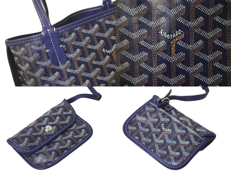 GOYARD ゴヤール トートバッグ アンジュミニポーチ リバーシブル ネイビー ヘリンボーン柄 PVC レザー 美品 中古 5963 –  Casanova Vintage