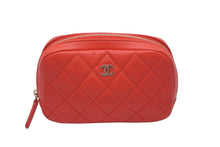 画像をギャラリービューアに読み込む, CHANEL シャネル ポーチ コスメポーチ トラベルポーチ マトラッセ ココマーク ラムスキン レッド 23005785 美品 中古 59691