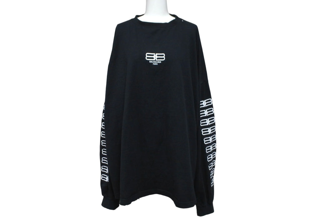 BALENCIAGA バレンシアガ 長袖Ｔシャツ 刺繍デザイン ダメージ加工 ブラック コットン サイズ4 PL32 699191 良品 中古  59769 – Casanova Vintage