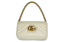 画像をギャラリービューアに読み込む, GUCCI グッチ GGマーモント ミニミニバッグ チェーン ポーチ ホワイト レザー 575161 ゴールド金具 美品 中古 59846
