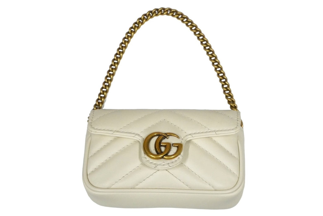 GUCCI グッチ GGマーモント ミニミニバッグ チェーン ポーチ ホワイト レザー 575161 ゴールド金具 美品 中古 59846 –  Casanova Vintage