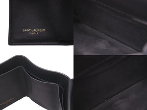 SAINT LAURENT サンローラン ドット柄 三つ折り財布 ブラック ホワイト 水玉 ウォレット 小物 ロゴ 良品 中古 59853