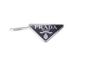 PRADA プラダ ヘアアクセサリー ヘアピン 2個セット トライアングル ブラック GP 1IF051 シルバー金具 美品 中古 59884