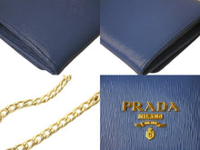 Load image into Gallery viewer, 極美品 PRADA プラダ 長財布 チェーンショルダーストラップ付き サフィアーノルクス ブルエッテ 1BP290 ダークブルー 中古 59892