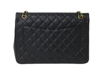 画像をギャラリービューアに読み込む, CHANEL シャネル Wフラップチェーンショルダーバッグ デカマトラッセ 33cm 16番台 ラムスキン ブラック ゴールド 美品 中古 59894