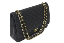 画像をギャラリービューアに読み込む, CHANEL シャネル Wフラップチェーンショルダーバッグ デカマトラッセ 33cm 16番台 ラムスキン ブラック ゴールド 美品 中古 59894