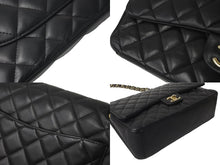 画像をギャラリービューアに読み込む, CHANEL シャネル Wフラップチェーンショルダーバッグ デカマトラッセ 33cm 16番台 ラムスキン ブラック ゴールド 美品 中古 59894
