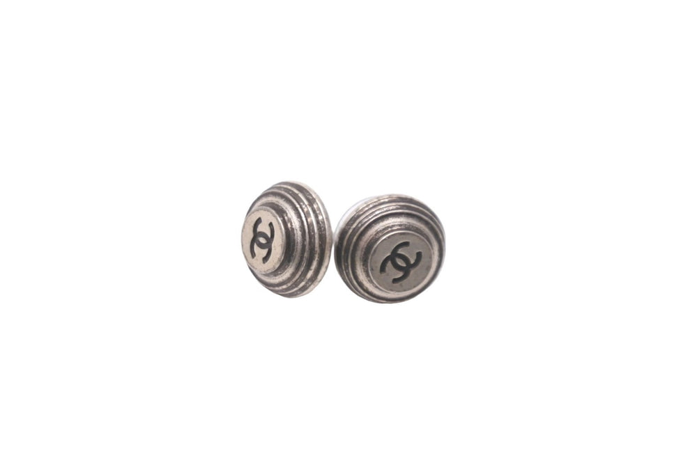 CHANEL Earrings Coco Mark 99P Round Vintage Silver Hardware Good Used 59918
