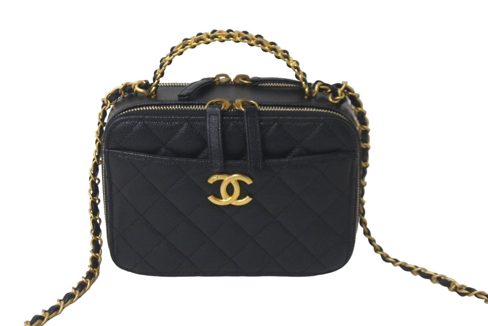 極美品 CHANEL シャネル ショルダーバッグ トップハンドルバニティ ランダム番台 キャビアスキン ブラック ゴールド金具 中古 59919