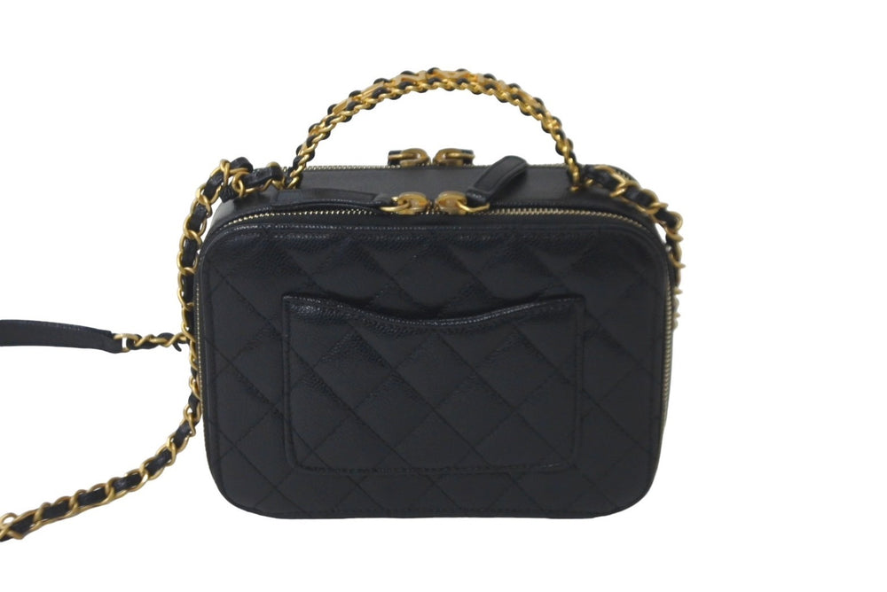 極美品 CHANEL シャネル ショルダーバッグ トップハンドルバニティ ランダム番台 キャビアスキン ブラック ゴールド金具 中古 59919