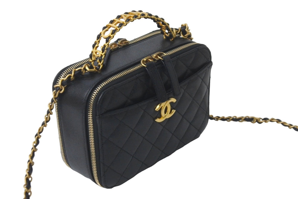 極美品 CHANEL シャネル ショルダーバッグ トップハンドルバニティ ランダム番台 キャビアスキン ブラック ゴールド金具 中古 59919