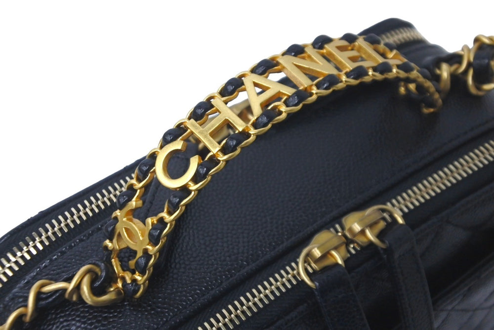 極美品 CHANEL シャネル ショルダーバッグ トップハンドルバニティ ランダム番台 キャビアスキン ブラック ゴールド金具 中古 59919