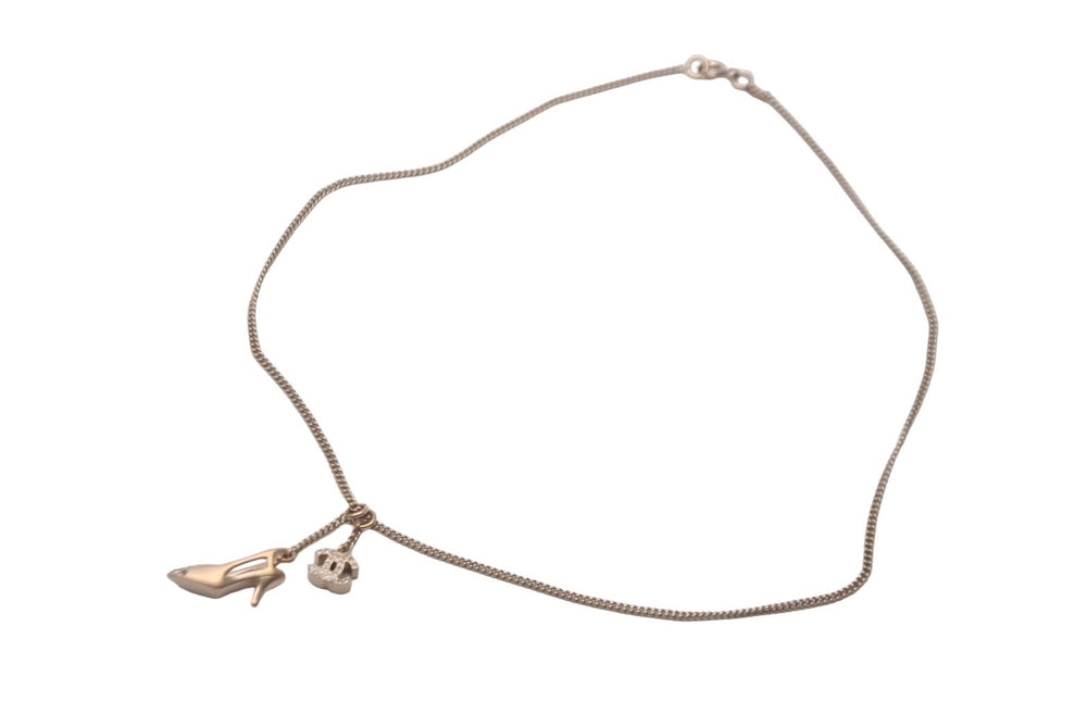 CHANEL Necklace Choker Coco Mark Rhinestone High Heels Gold 05A Good Used 59923