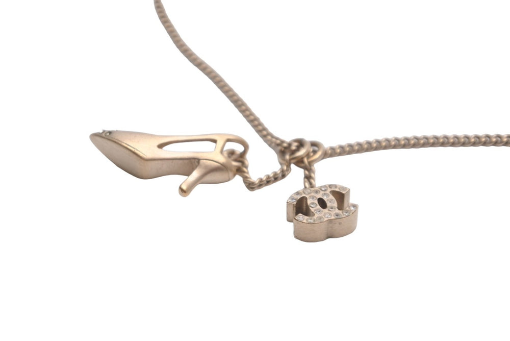 CHANEL Necklace Choker Coco Mark Rhinestone High Heels Gold 05A Good Used 59923