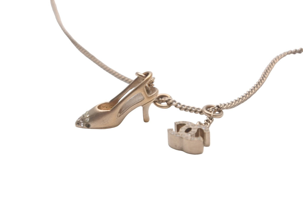 CHANEL Necklace Choker Coco Mark Rhinestone High Heels Gold 05A Good Used 59923