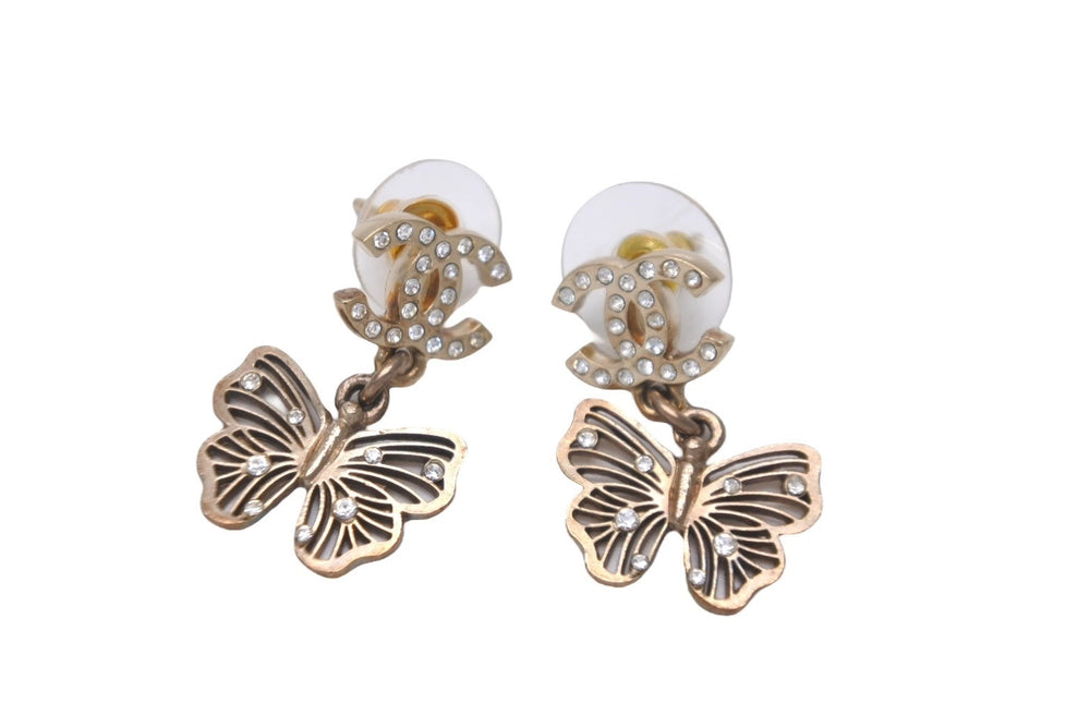 CHANEL Chanel Earrings Coco Mark Rhinestone Butterfly 11P Pink Red Gold Hardware Good Condition Used 59926