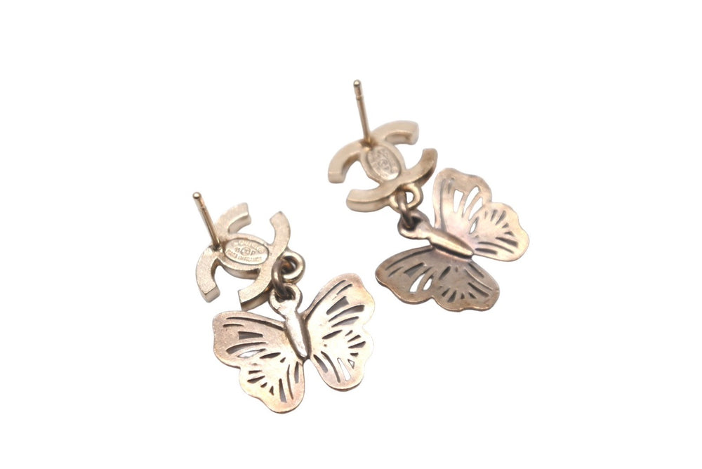 CHANEL Chanel Earrings Coco Mark Rhinestone Butterfly 11P Pink Red Gold Hardware Good Condition Used 59926