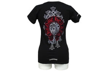 画像をギャラリービューアに読み込む, CHROME HEARTS クロムハーツ 半袖Ｔシャツ ホースシュー セメタリークロス プリント V ネック レディース ブラック 美品 中古 59937