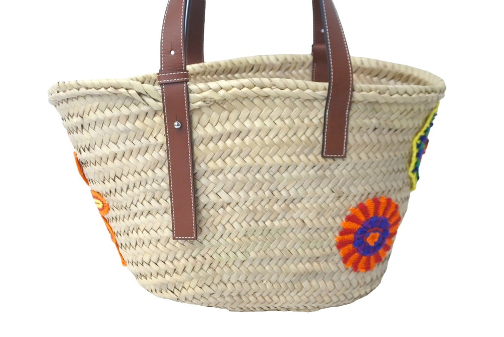 LOEWE ロエベ カゴバッグ バスケット ハンドバッグ ロゴ ラフィア レザー ベージュ ブラウン 美品 中古 59967
