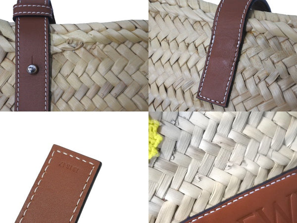 LOEWE ロエベ カゴバッグ バスケット ハンドバッグ ロゴ ラフィア レザー ベージュ ブラウン 美品 中古 59967
