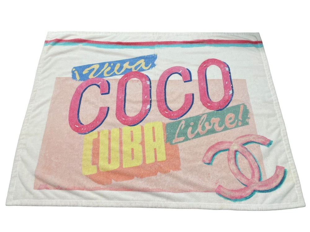 CHANEL Chanel Beach Towel Bath Towel Coco Cuban Cotton Pink Multicolor Made in Italy Ladies Good Condition Used 59968