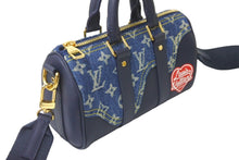 画像をギャラリービューアに読み込む, 極美品 LOUIS VUITTON ルイヴィトン ハンドバッグ 2WAY ショルダー NIGO キーポル XS ネイビー モノグラムデニム レザー M81011 中古 60069