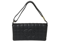 画像をギャラリービューアに読み込む, CHANEL シャネル チョコバー ワンショルダーバッグ ラムスキン 7番台 ブラック ココマーク ゴールド金具 美品 中古 60103