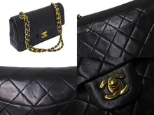 画像をギャラリービューアに読み込む, 極美品 CHANEL シャネル チェーンショルダーバッグ Wフラップマトラッセ23 1番台 ラムスキン ブラック ゴールド金具 中古 60117