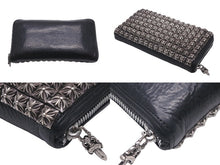 画像をギャラリービューアに読み込む, CHROME HEARTS クロムハーツ 全面 ピラミッド ボックス CHプラス スタッズ 長財布 ブラック シルバー925 レザー 美品 中古 60138