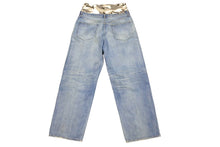 画像をギャラリービューアに読み込む, 極美品 BALENCIAGA バレンシアガ レイヤード ワイドジーンズ デニムパンツ カモフラージュ 21FW ダメージ加工 ブルー サイズL 661609 TDW14 中古 60185