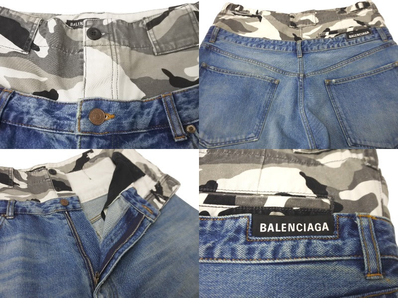 Mint condition BALENCIAGA layered wide jeans denim pants camouflage 21FW distressed blue size L 661609 TDW14 Used 60185