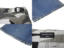 画像をギャラリービューアに読み込む, 極美品 BALENCIAGA バレンシアガ レイヤード ワイドジーンズ デニムパンツ カモフラージュ 21FW ダメージ加工 ブルー サイズL 661609 TDW14 中古 60185