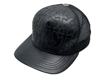 画像をギャラリービューアに読み込む, CHROME HEARTS クロムハーツ セメタリークロス パッチ レザー トラッカー キャップメッシュ キャップ ブラック 美品 中古 60189