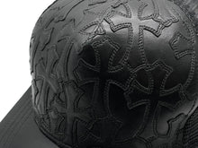 画像をギャラリービューアに読み込む, CHROME HEARTS クロムハーツ セメタリークロス パッチ レザー トラッカー キャップメッシュ キャップ ブラック 美品 中古 60189