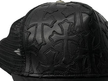 画像をギャラリービューアに読み込む, CHROME HEARTS クロムハーツ セメタリークロス パッチ レザー トラッカー キャップメッシュ キャップ ブラック 美品 中古 60189