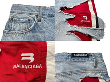 画像をギャラリービューアに読み込む, 新品同様 激レア BALENCIAGA バレンシアガ SLASHED デニムパンツ レイヤード ダメージ加工 21FW ブルー レッド M 662764 TBP46 中古 60194