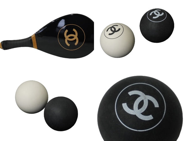 Very good condition CHANEL Cocomark Ping Pong Set Racket Rubber Ball Rubber Wooden Used 60202