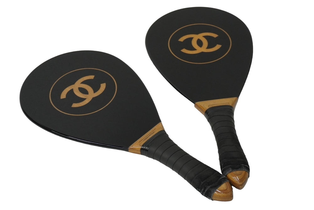 極美品 CHANEL シャネル ココマーク ピンポンセット ラケット ゴムボール ラバー 木製 中古 60202