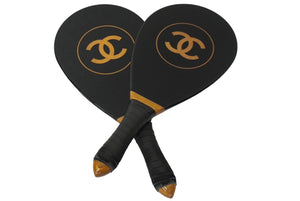 Very good condition CHANEL Cocomark Ping Pong Set Racket Rubber Ball Rubber Wooden Used 60202