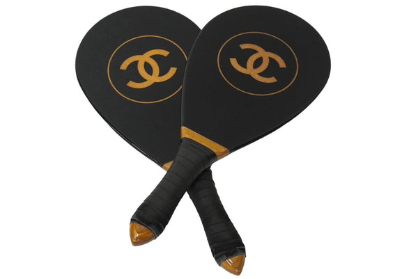 Very good condition CHANEL Cocomark Ping Pong Set Racket Rubber Ball Rubber Wooden Used 60202