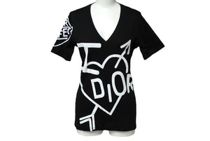 Christian Dior Christian Dior Short Sleeve V-neck T-shirt 4A16155957 Black White Cotton Good Condition Used 60318