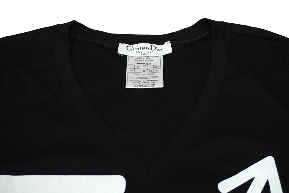 Christian Dior クリスチャンディオール 半袖VネックＴシャツ 4A16155957 ブラックホワイト コットン 美品 中古 60318