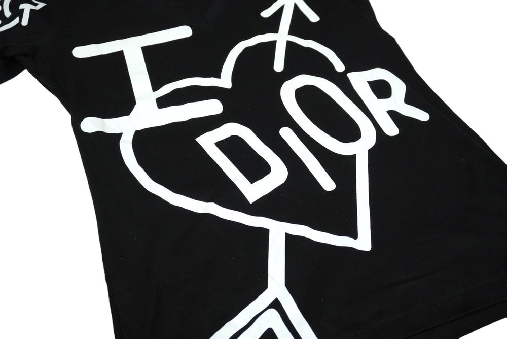 Christian Dior クリスチャンディオール 半袖VネックＴシャツ 4A16155957 ブラックホワイト コットン 美品 中古 60318