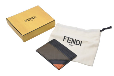 新品同様 FENDI フェンディ カードケース ズッカ柄 ロゴ ブラック ブラウン オレンジ カーフ 7M0164 AB00 F1AE4 中古 60375