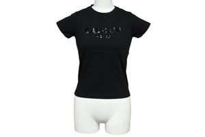 極美品 BALMAIN バルマン 半袖Ｔシャツ トップス ブラック サイズ6A スパンコール コットン 6M8071 MA030 中古 60389
