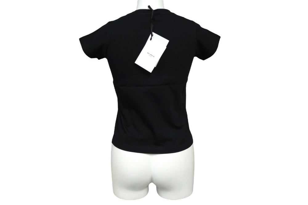 極美品 BALMAIN バルマン 半袖Ｔシャツ トップス ブラック サイズ6A スパンコール コットン 6M8071 MA030 中古 60389