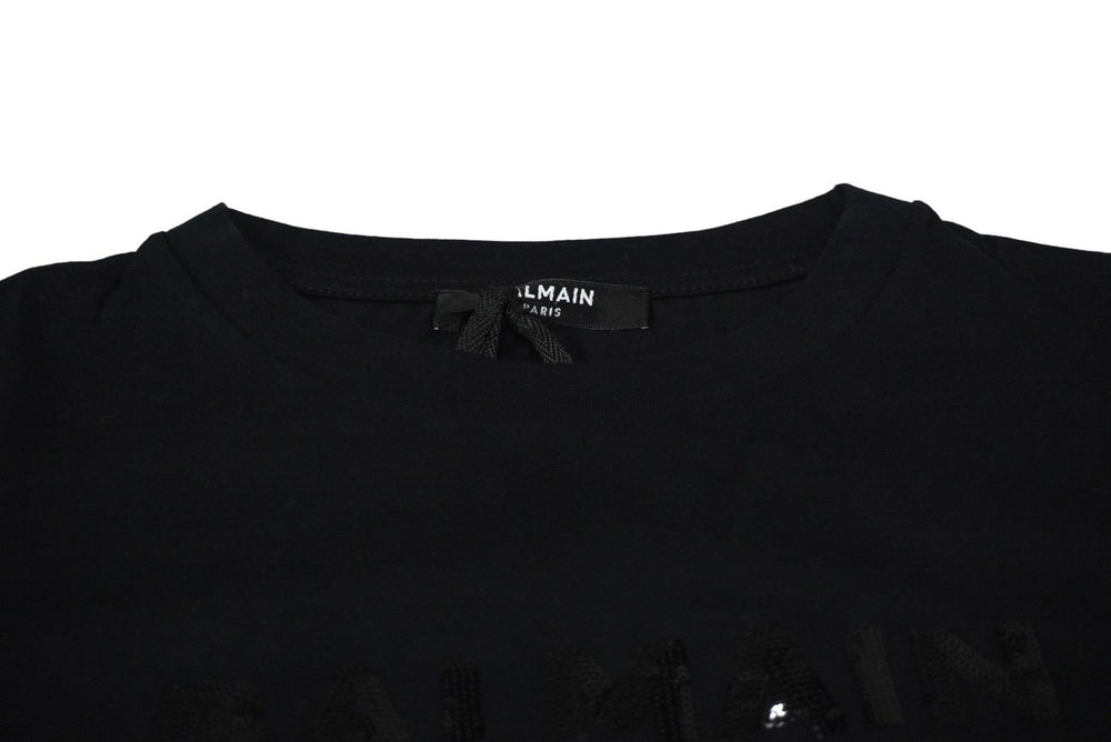 極美品 BALMAIN バルマン 半袖Ｔシャツ トップス ブラック サイズ6A スパンコール コットン 6M8071 MA030 中古 60389